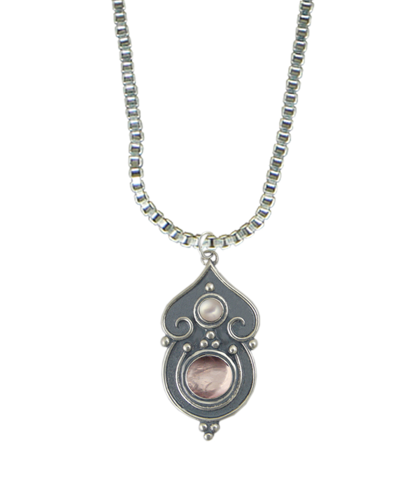 Sterling Silver Necklace Rose Quartz And Cultured Freshwater Pearl